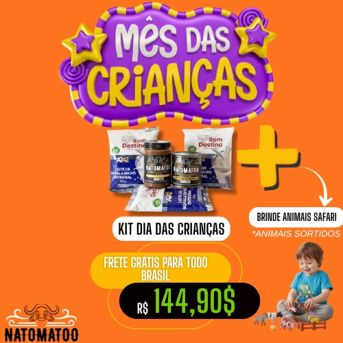 KIT DIA DAS CRIANÇAS - 1 MANTEIGA BÚFALA, 1 DOCE NATOMATOO, 3 LEITE EM PÓ DE BÚFALA